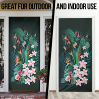 Hawaii Hummingbird Tropical Flowers Door Cover Dark Green