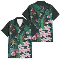 Hawaii Hummingbird Tropical Flowers Family Matching Short Sleeve Bodycon Dress and Hawaiian Shirt Dark Green LT01 Dad's Shirt - Short Sleeve Green - Polynesian Pride