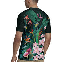 Hawaii Hummingbird Tropical Flowers Rugby Jersey Dark Green
