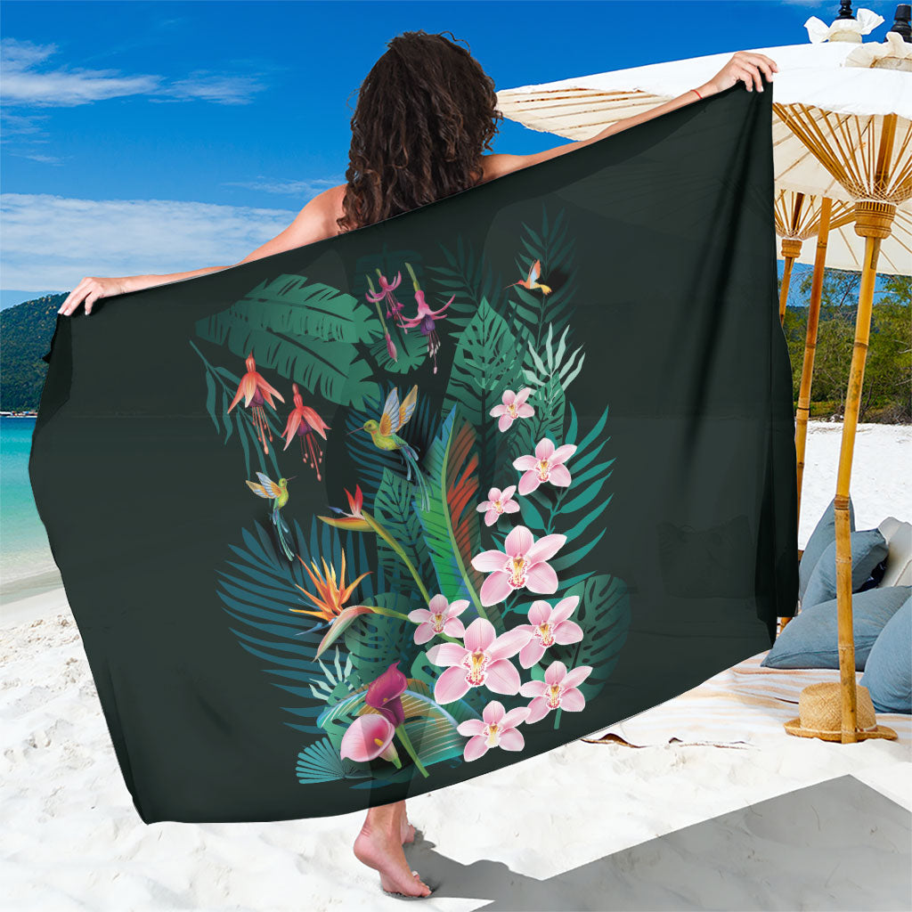 Hawaii Hummingbird Tropical Flowers Sarong Dark Green LT01 One Size 44 x 66 inches Green - Polynesian Pride