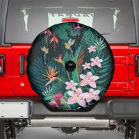 Hawaii Hummingbird Tropical Flowers Spare Tire Cover Dark Green
