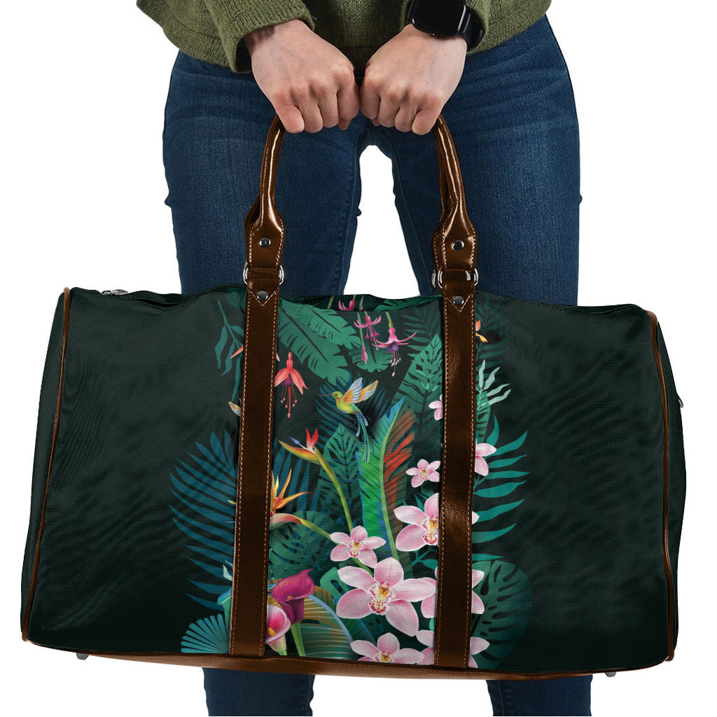 Hawaii Hummingbird Tropical Flowers Travel Bag Dark Green