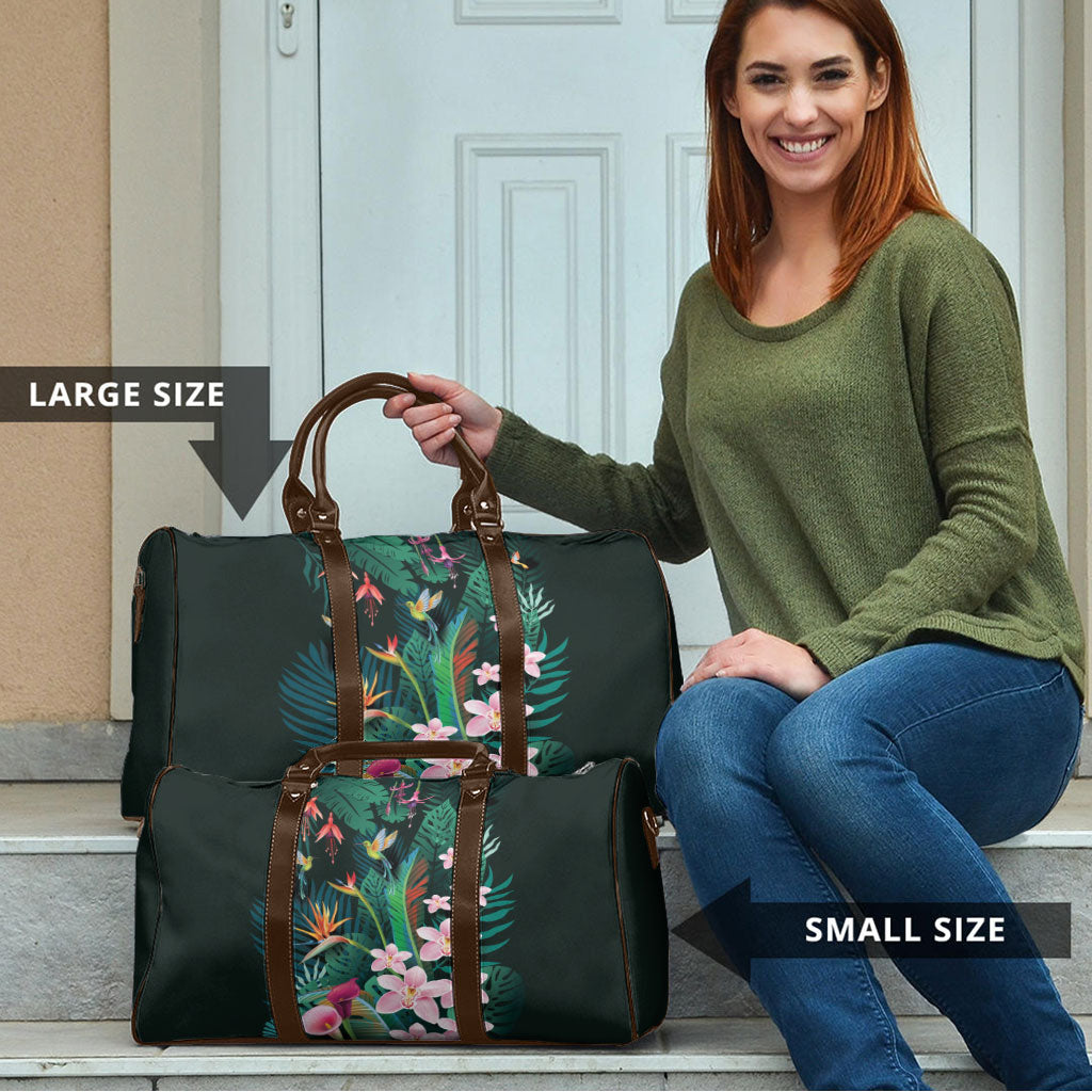 Hawaii Hummingbird Tropical Flowers Travel Bag Dark Green