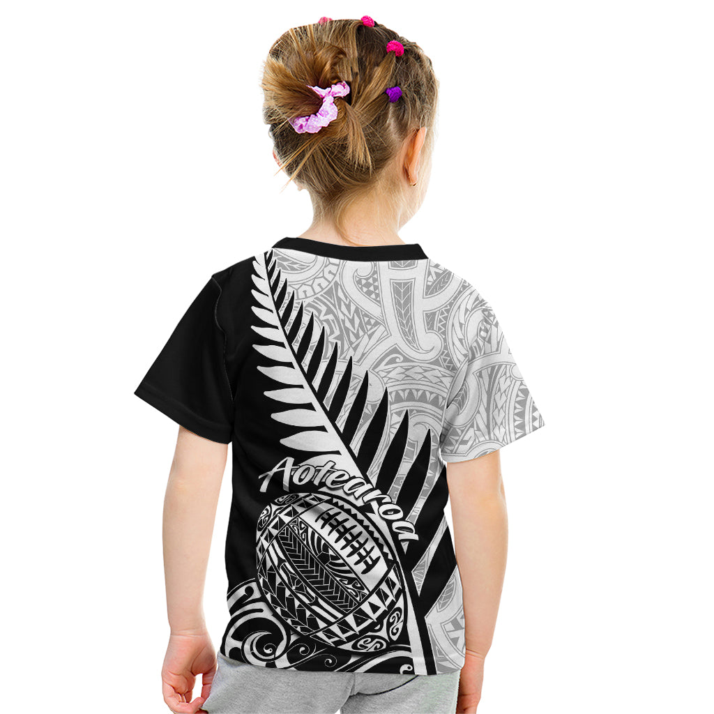 New Zealand Silver Fern Rugby Kid T Shirt Aotearoa Maori Black Version LT01 - Polynesian Pride