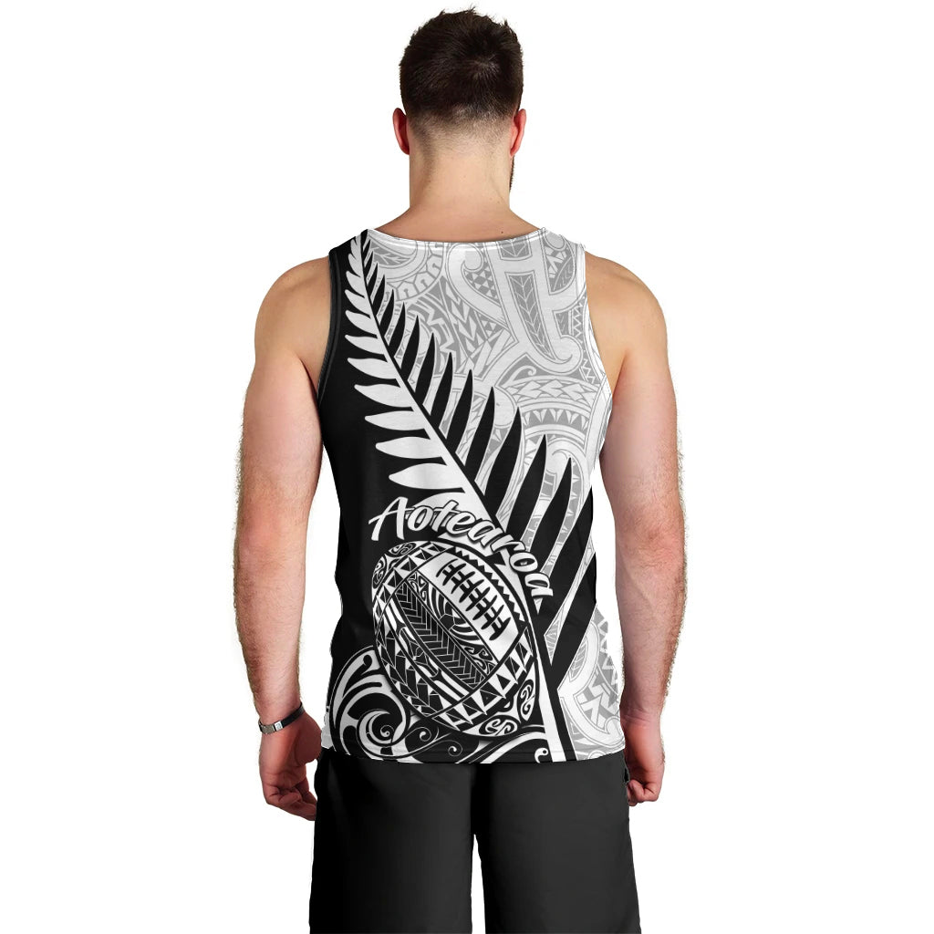 New Zealand Silver Fern Rugby Men Tank Top Aotearoa Maori Black Version LT01 - Polynesian Pride