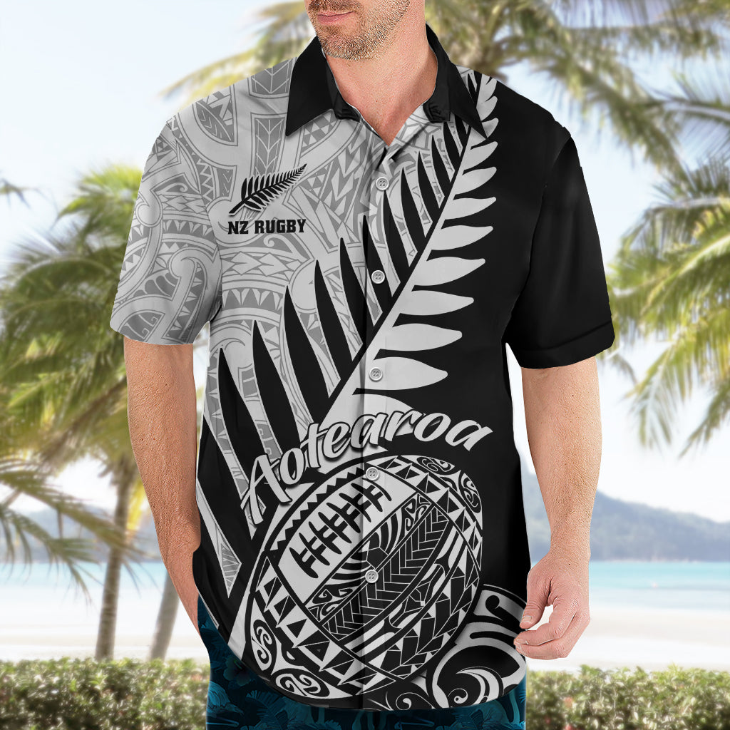 Custom New Zealand Silver Fern Rugby Hawaiian Shirt Aotearoa Maori Black Version LT01 - Polynesian Pride
