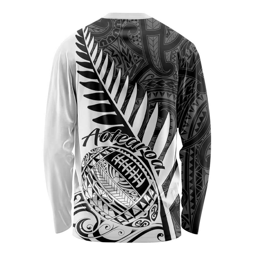 New Zealand Silver Fern Rugby Long Sleeve Shirt Aotearoa Maori White Version LT01