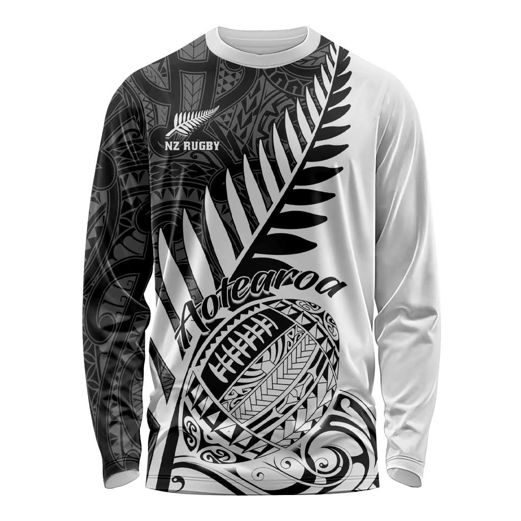 Custom New Zealand Silver Fern Rugby Long Sleeve Shirt Aotearoa Maori White Version LT01