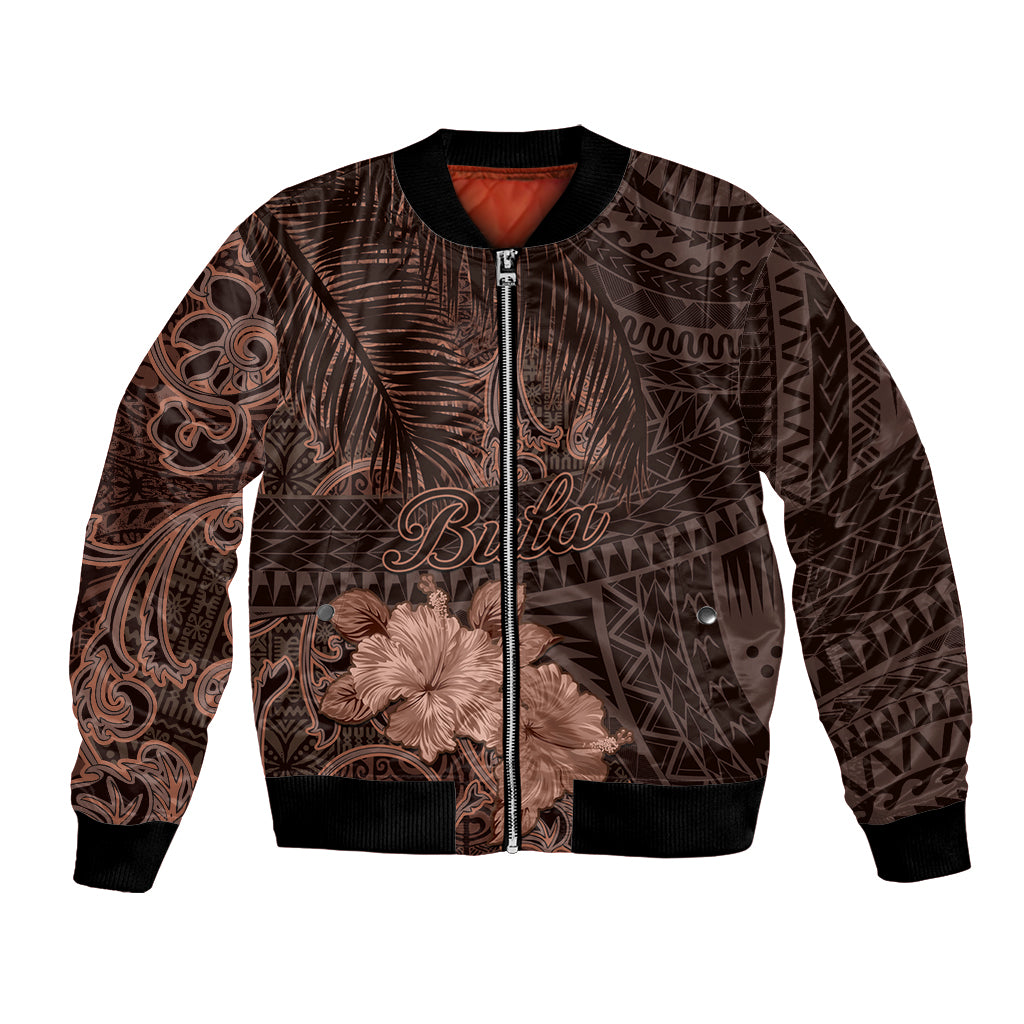 Bula Fiji Masi Bomber Jacket Fijian Tapa Vintage Dark Brown Version LT01 Unisex Brown - Polynesian Pride