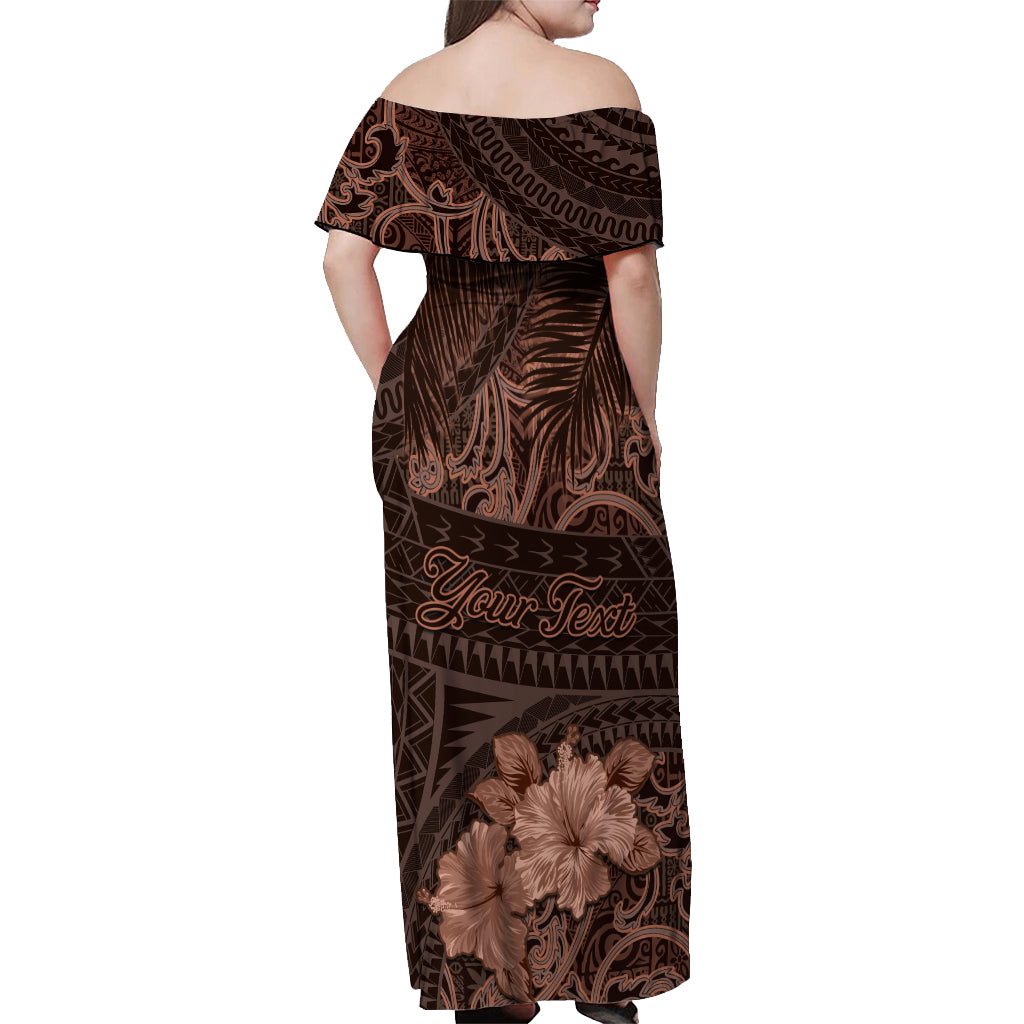 Bula Fiji Masi Off Shoulder Maxi Dress Fijian Tapa Vintage Dark Brown Version LT01 - Polynesian Pride