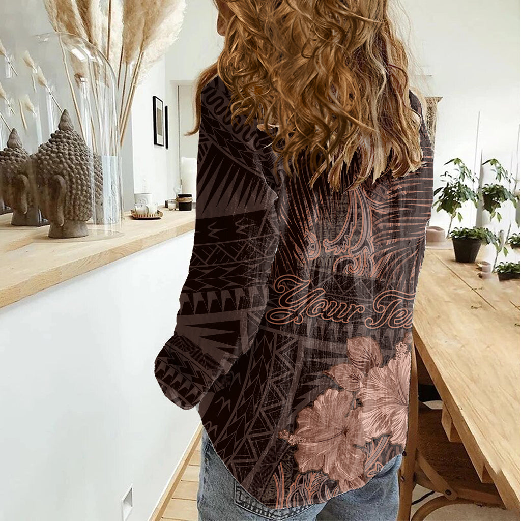 Bula Fiji Masi Women Casual Shirt Fijian Tapa Vintage Dark Brown Version LT01 - Polynesian Pride