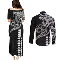 Hawaii Valentine Couples Matching Puletasi Dress and Long Sleeve Button Shirt Kakau Polynesian Heart LT01 - Polynesian Pride