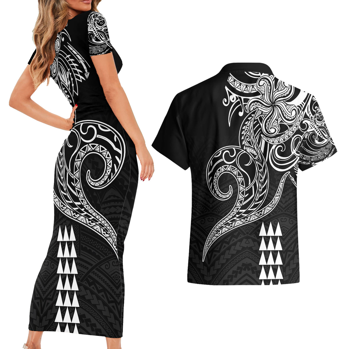 Hawaii Valentine Couples Matching Short Sleeve Bodycon Dress and Hawaiian Shirt Kakau Polynesian Heart LT01 - Polynesian Pride