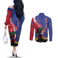Personalised Haiti Le Marron Inconnu Couples Matching Off The Shoulder Long Sleeve Dress and Long Sleeve Button Shirt Dashiki Mix Polynesian Pattern LT01 - Polynesian Pride