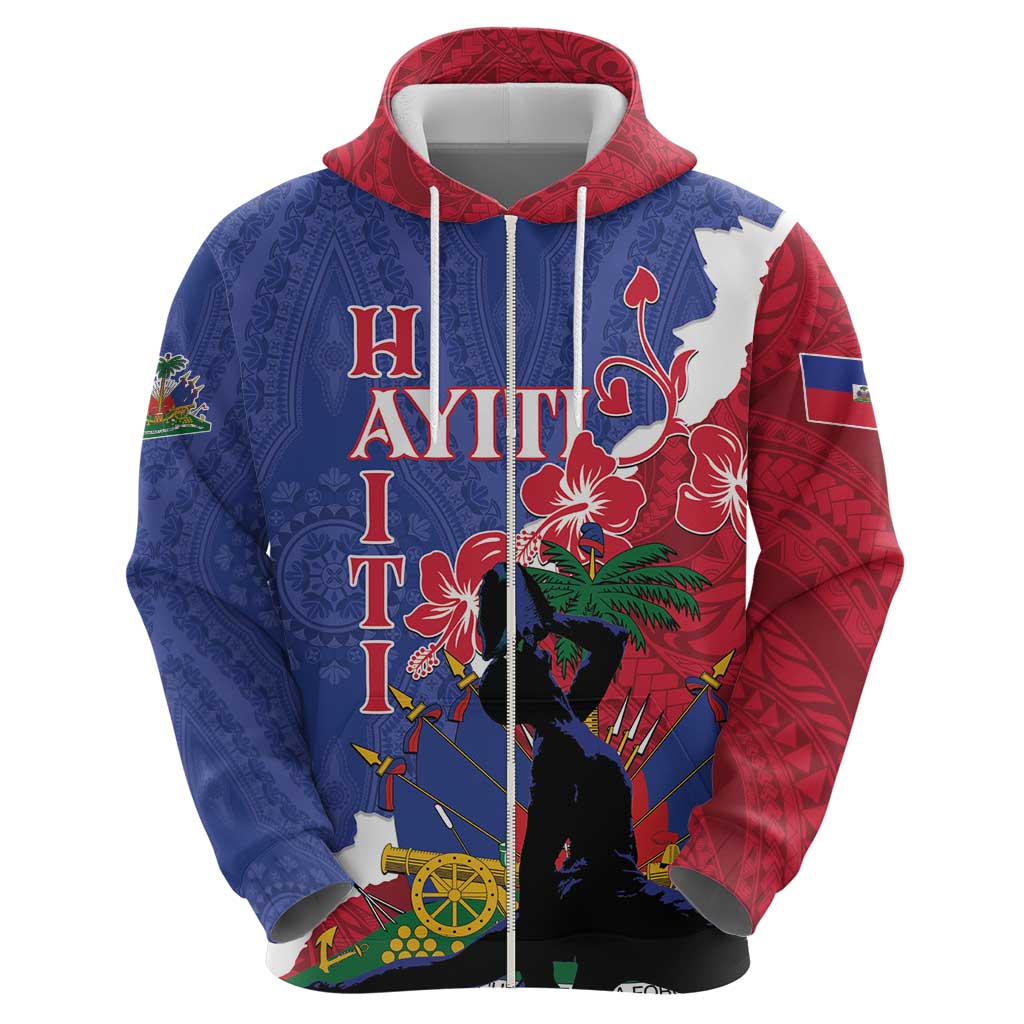 Personalised Haiti Le Marron Inconnu Zip Hoodie Dashiki Mix Polynesian Pattern