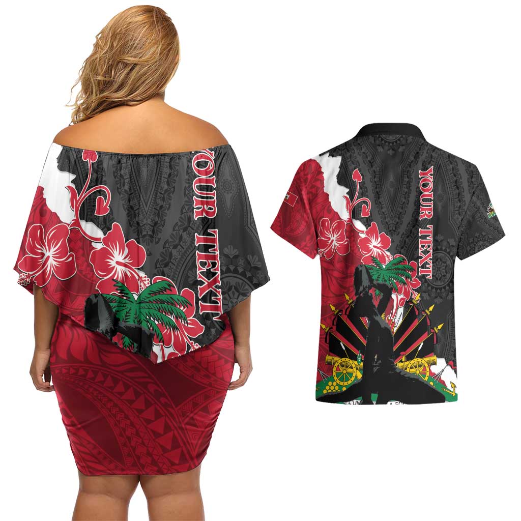 Personalised Ayiti Neg Marron Couples Matching Off Shoulder Short Dress and Hawaiian Shirt Dashiki Mix Polynesian Pattern