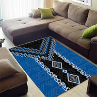 Blue Niho Taniwha Mix Poutama Area Rug Unique Taniko Aotearoa