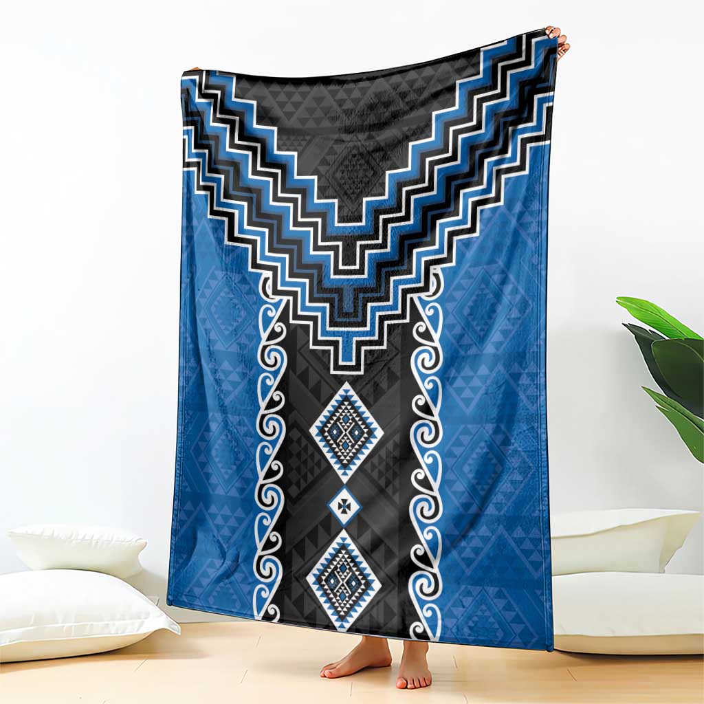 Blue Niho Taniwha Mix Poutama Blanket Unique Taniko Aotearoa