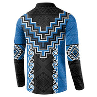 Blue Niho Taniwha Mix Poutama Button Sweatshirt Unique Taniko Aotearoa