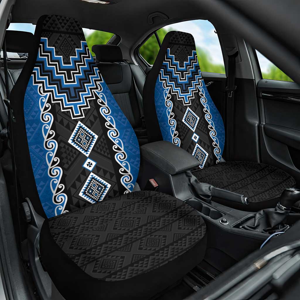 Blue Niho Taniwha Mix Poutama Car Seat Cover Unique Taniko Aotearoa