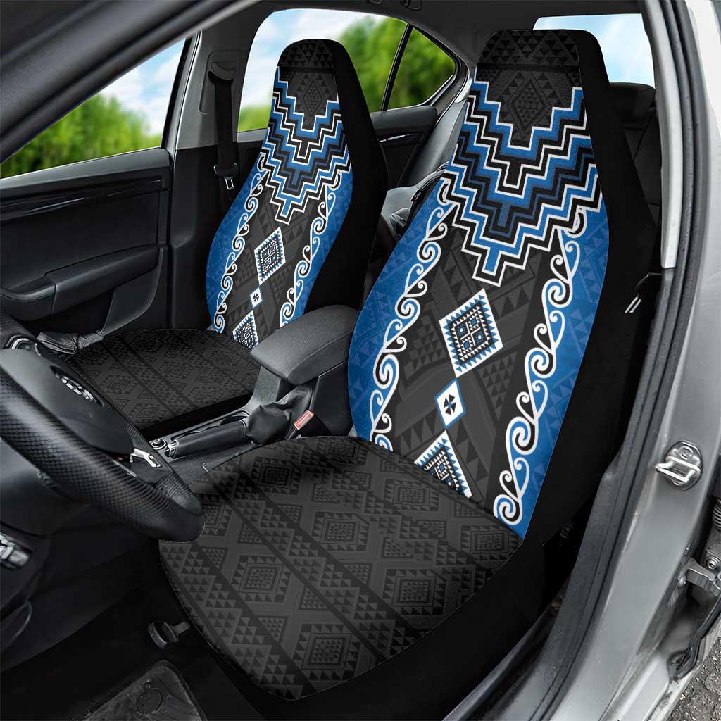 Blue Niho Taniwha Mix Poutama Car Seat Cover Unique Taniko Aotearoa