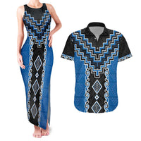 Blue Niho Taniwha Mix Poutama Couples Matching Tank Maxi Dress and Hawaiian Shirt Unique Taniko Aotearoa LT01 Blue - Polynesian Pride