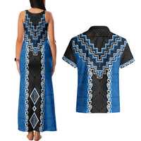 Blue Niho Taniwha Mix Poutama Couples Matching Tank Maxi Dress and Hawaiian Shirt Unique Taniko Aotearoa LT01 - Polynesian Pride