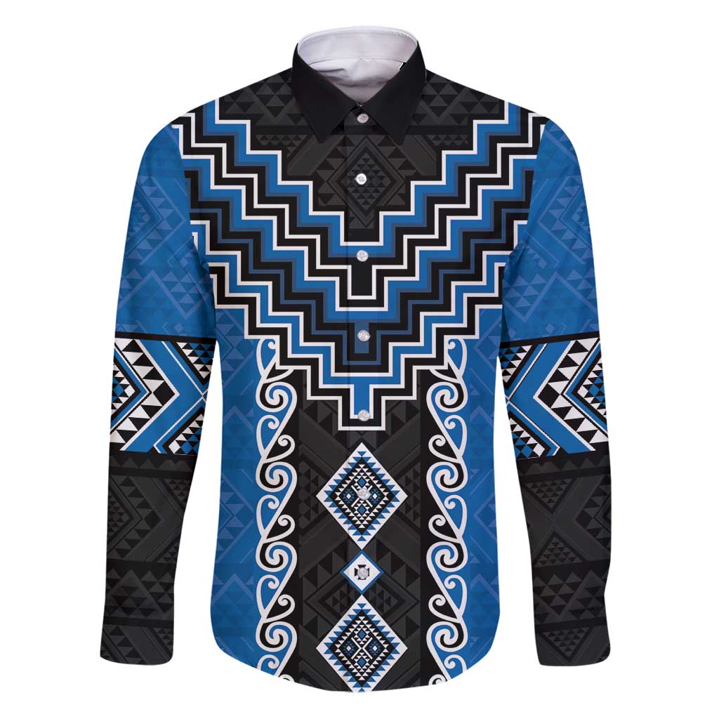 Blue Niho Taniwha Mix Poutama Family Matching Puletasi and Hawaiian Shirt Unique Taniko Aotearoa