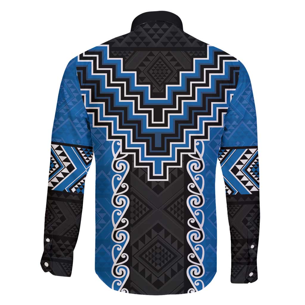 Blue Niho Taniwha Mix Poutama Family Matching Short Sleeve Bodycon Dress and Hawaiian Shirt Unique Taniko Aotearoa