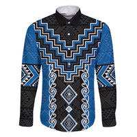 Blue Niho Taniwha Mix Poutama Family Matching Summer Maxi Dress and Hawaiian Shirt Unique Taniko Aotearoa