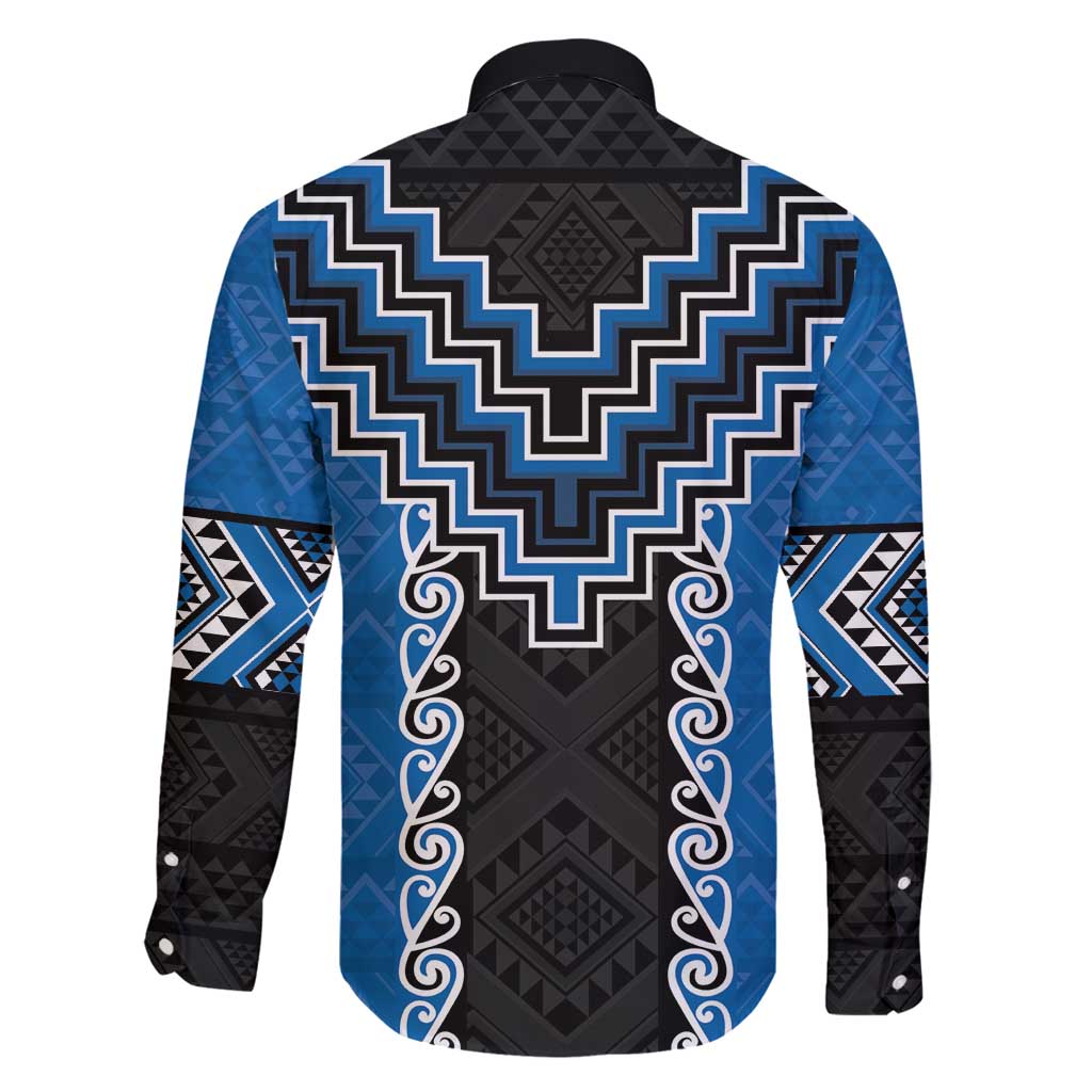 Blue Niho Taniwha Mix Poutama Family Matching Tank Maxi Dress and Hawaiian Shirt Unique Taniko Aotearoa