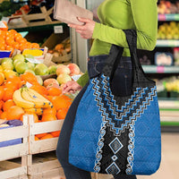 Blue Niho Taniwha Mix Poutama Grocery Bag Unique Taniko Aotearoa