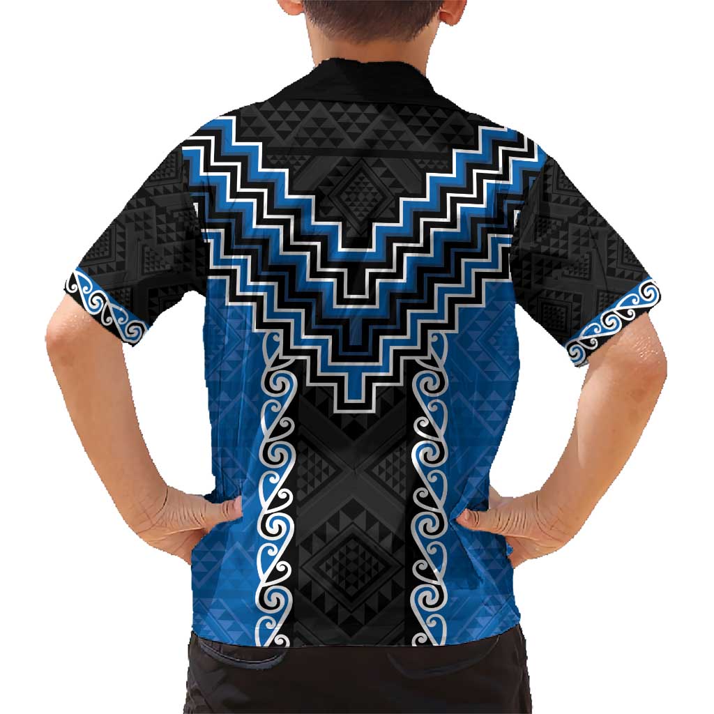 Blue Niho Taniwha Mix Poutama Kid Hawaiian Shirt Unique Taniko Aotearoa LT01 - Polynesian Pride