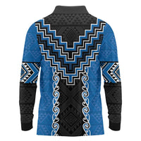 Blue Niho Taniwha Mix Poutama Long Sleeve Polo Shirt Unique Taniko Aotearoa LT01 - Polynesian Pride