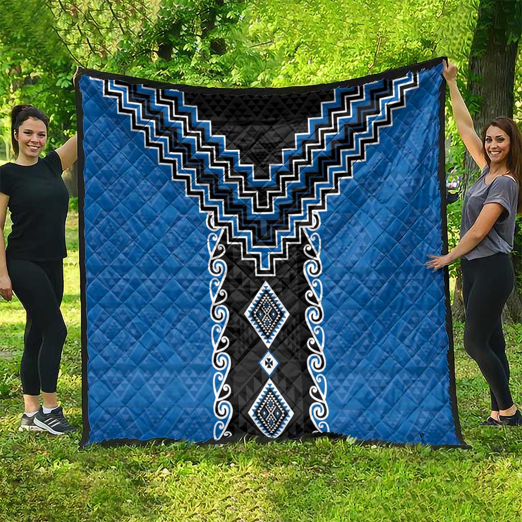 Blue Niho Taniwha Mix Poutama Quilt Unique Taniko Aotearoa