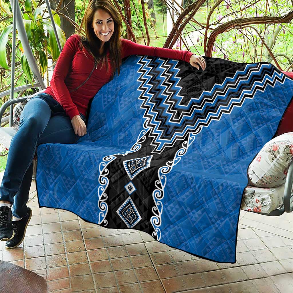 Blue Niho Taniwha Mix Poutama Quilt Unique Taniko Aotearoa