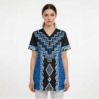 Blue Niho Taniwha Mix Poutama Scrub Top Unique Taniko Aotearoa - Polynesian Pride