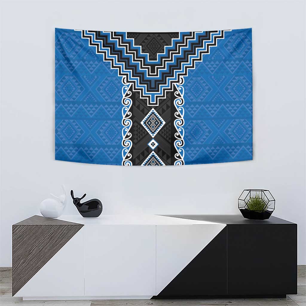 Blue Niho Taniwha Mix Poutama Tapestry Unique Taniko Aotearoa