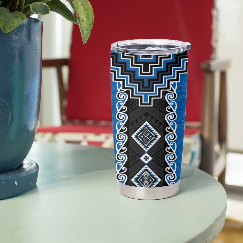 Blue Niho Taniwha Mix Poutama Tumbler Cup Unique Taniko Aotearoa