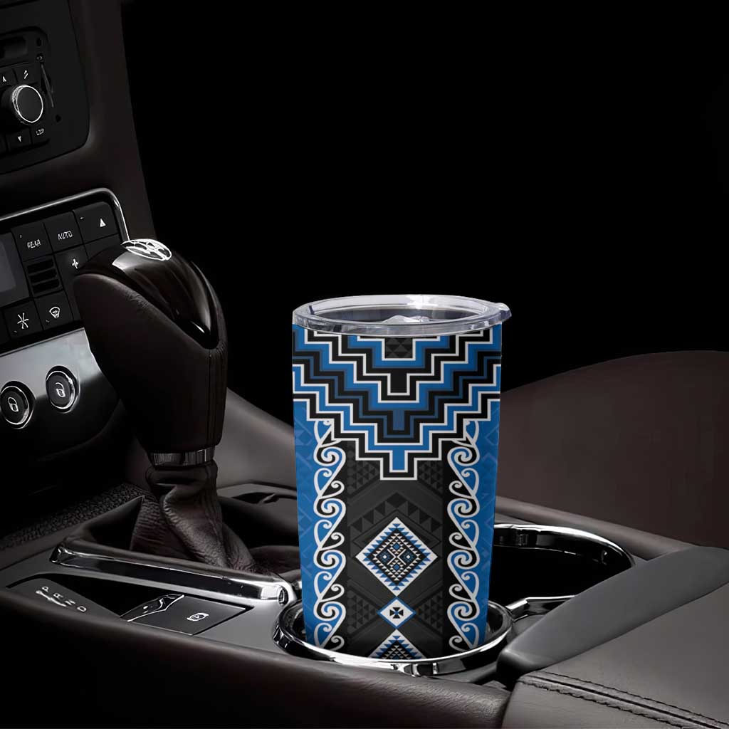 Blue Niho Taniwha Mix Poutama Tumbler Cup Unique Taniko Aotearoa