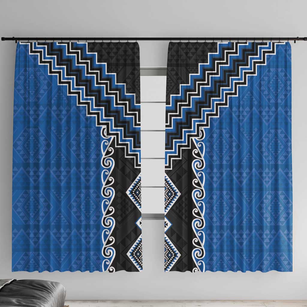Blue Niho Taniwha Mix Poutama Window Curtain Unique Taniko Aotearoa