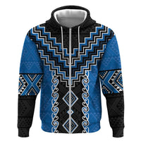 Blue Niho Taniwha Mix Poutama Zip Hoodie Unique Taniko Aotearoa