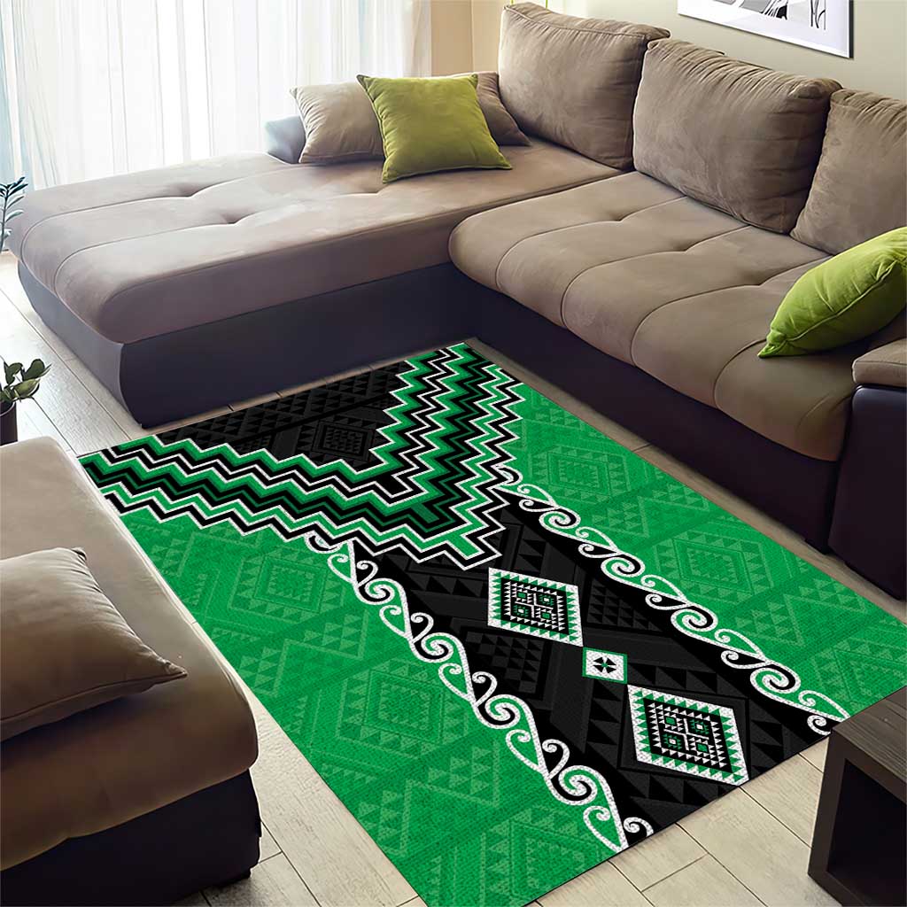 Green Niho Taniwha Mix Poutama Area Rug Unique Taniko Aotearoa