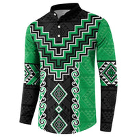 Green Niho Taniwha Mix Poutama Button Sweatshirt Unique Taniko Aotearoa