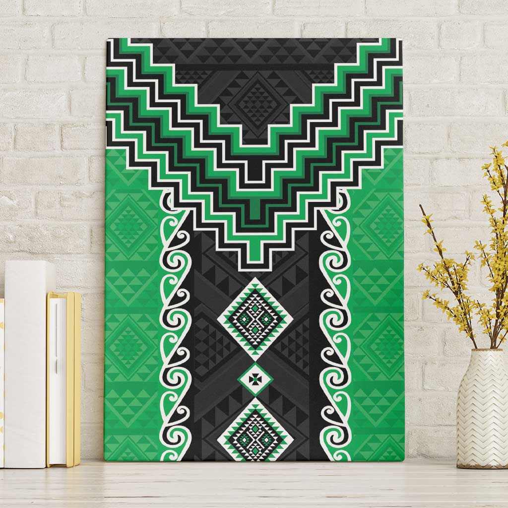 Green Niho Taniwha Mix Poutama Canvas Wall Art Unique Taniko Aotearoa