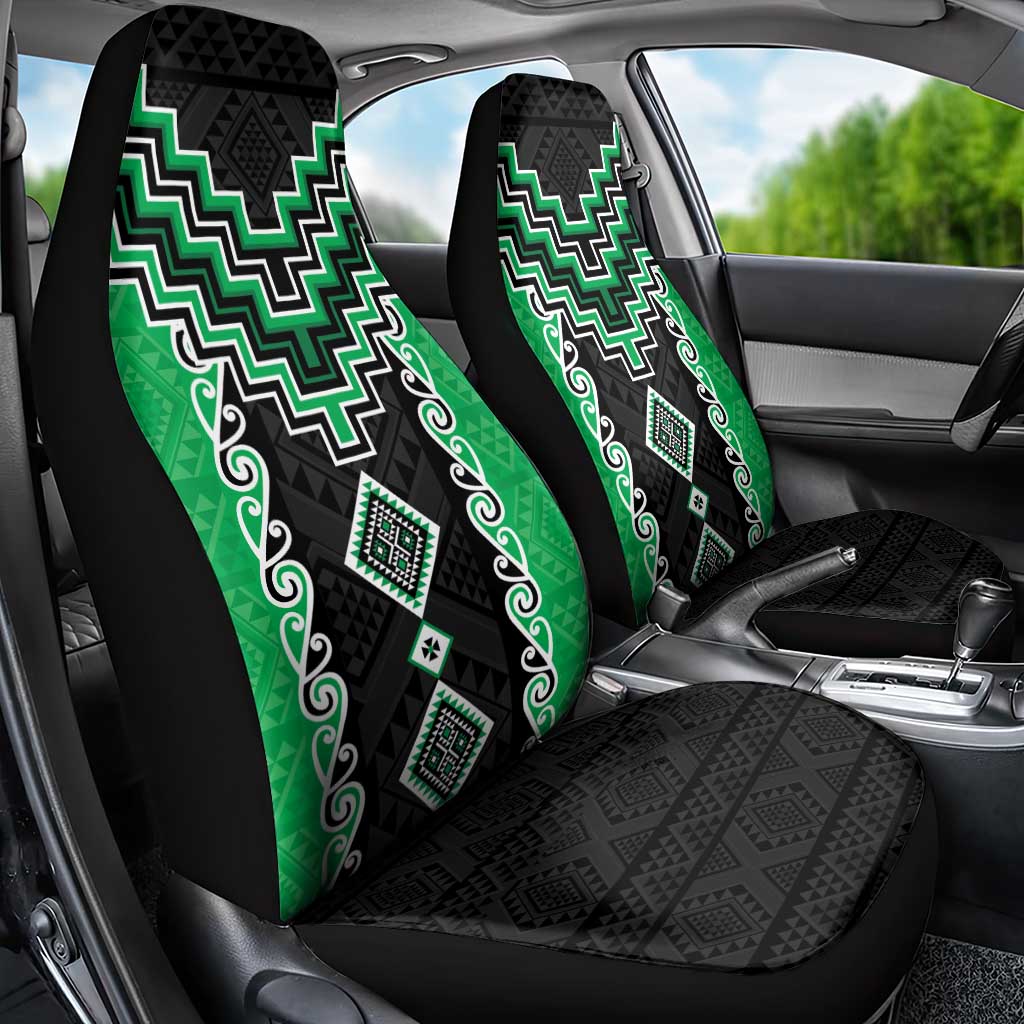 Green Niho Taniwha Mix Poutama Car Seat Cover Unique Taniko Aotearoa
