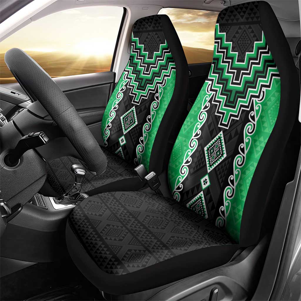 Green Niho Taniwha Mix Poutama Car Seat Cover Unique Taniko Aotearoa