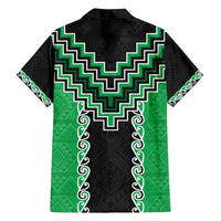 Green Niho Taniwha Mix Poutama Family Matching Off The Shoulder Long Sleeve Dress and Hawaiian Shirt Unique Taniko Aotearoa