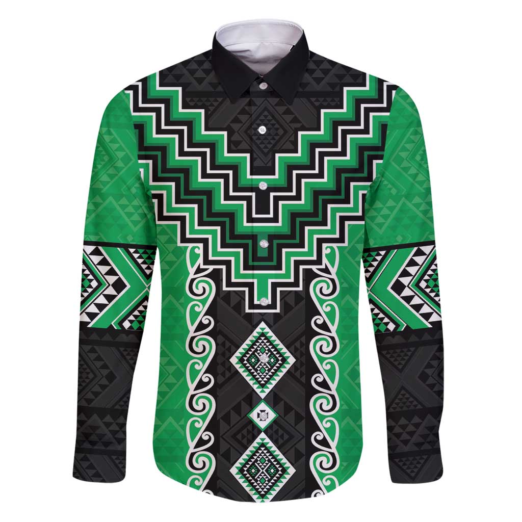 Green Niho Taniwha Mix Poutama Family Matching Puletasi and Hawaiian Shirt Unique Taniko Aotearoa