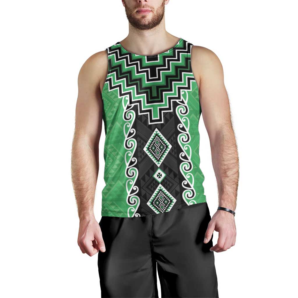 Green Niho Taniwha Mix Poutama Men Tank Top Unique Taniko Aotearoa